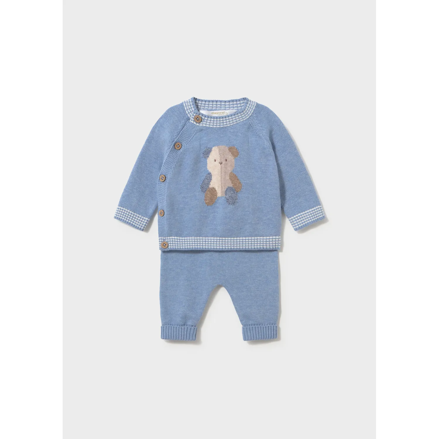 2PC BLUE KNIT PANT SET PUPPY MOTIF SIDECLOSURE / 2523-071