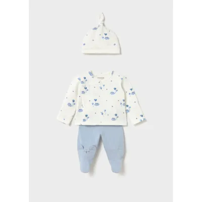 3PC SKY BLUE & WHITE LEG WARMER SET CLOUD PRINT / 2517-046