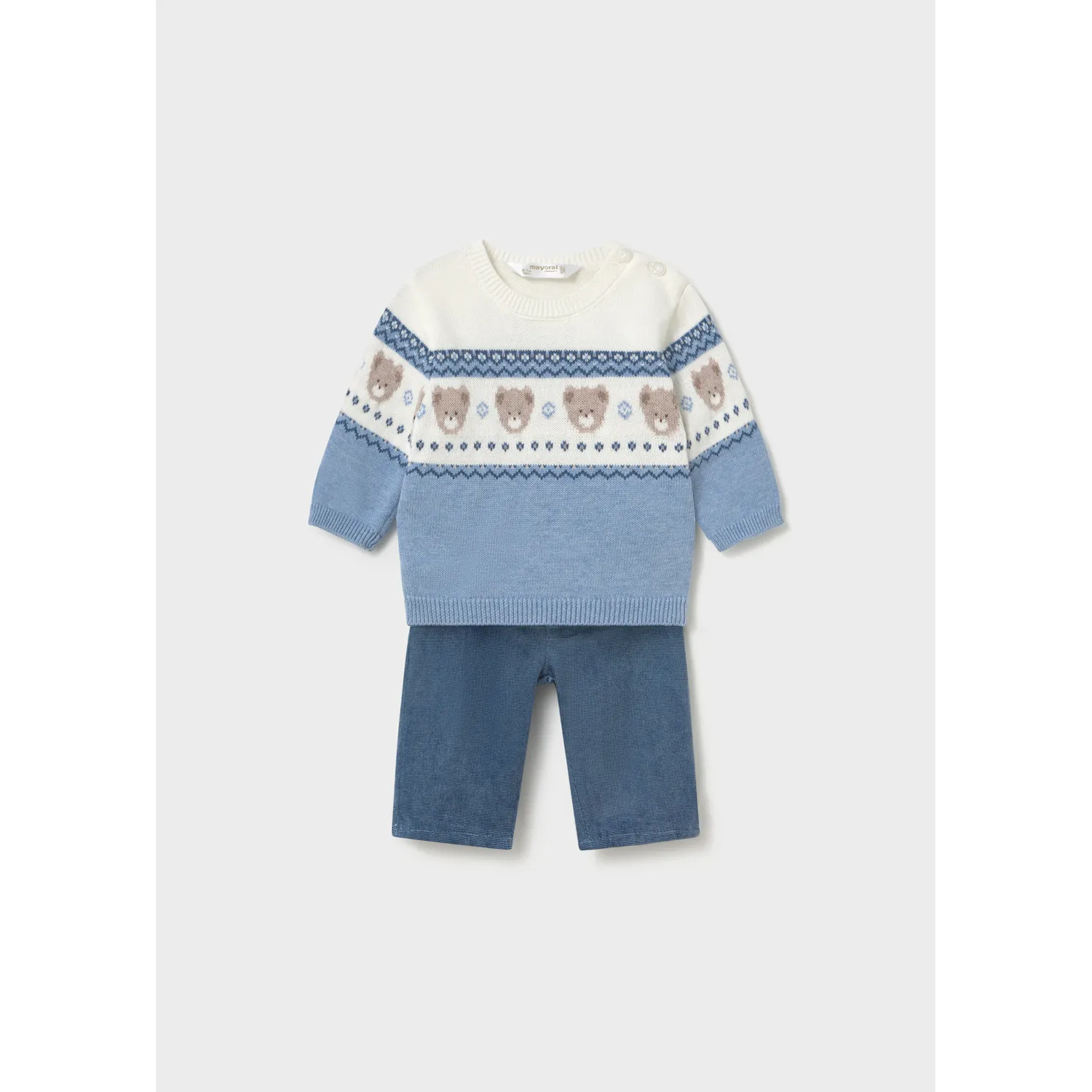 2PC BLUE KNIT SWEATER & PANT SET BEAR MOTIF / 2532-080