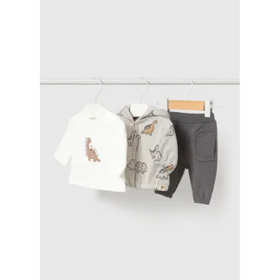 3PC GREY TRACKSUIT HOODED DINO PRINT / 2671-046