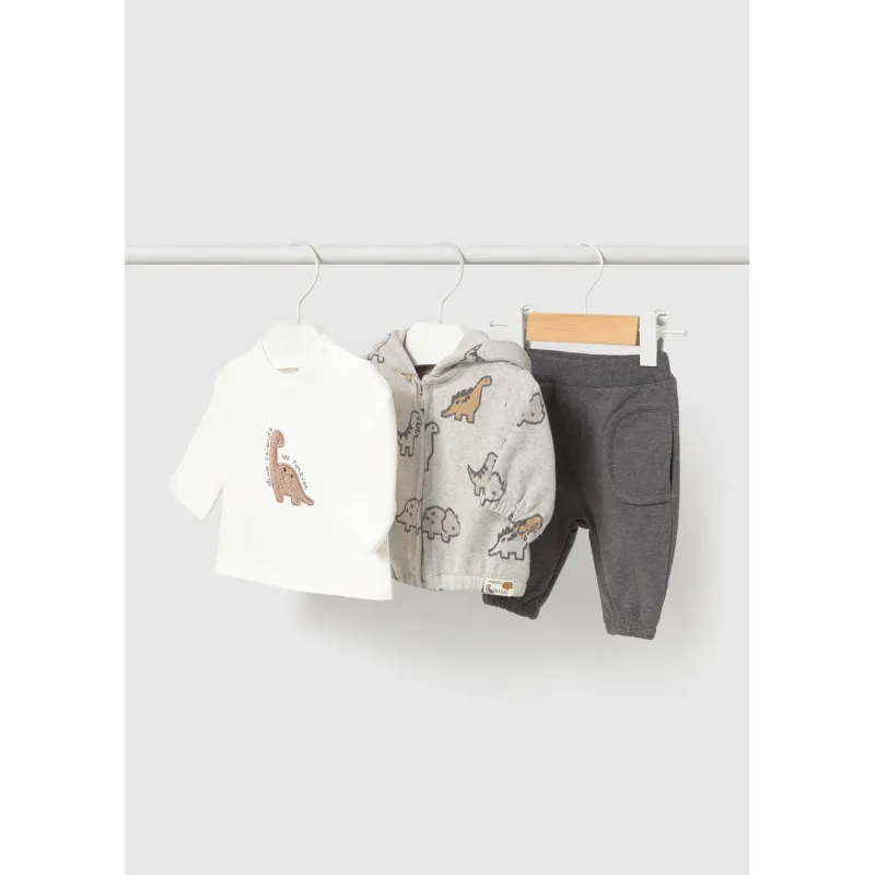 3PC GREY TRACKSUIT HOODED DINO PRINT / 2671-046