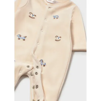 BEIGE VELOUR SLEEPER ANIMAL EMBROIDERY / 2763-074
