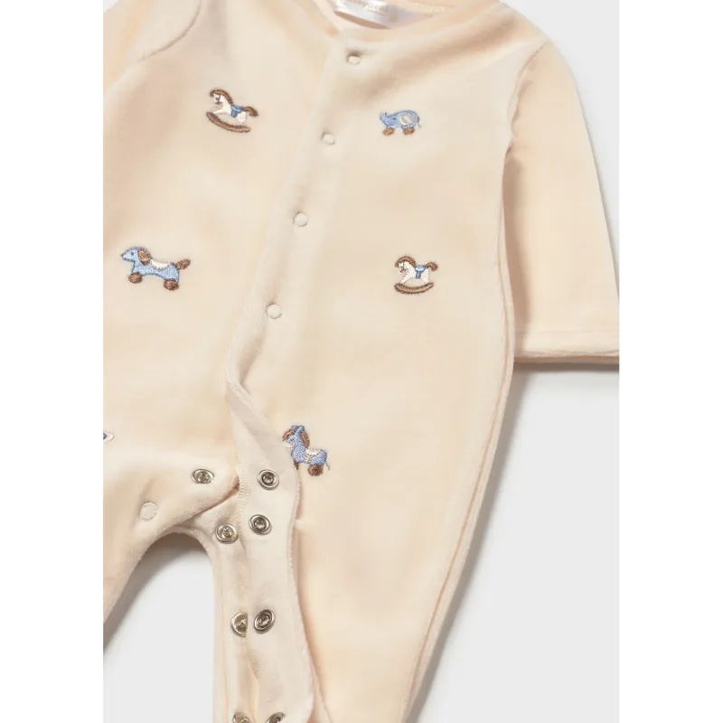 BEIGE VELOUR SLEEPER ANIMAL EMBROIDERY / 2763-074