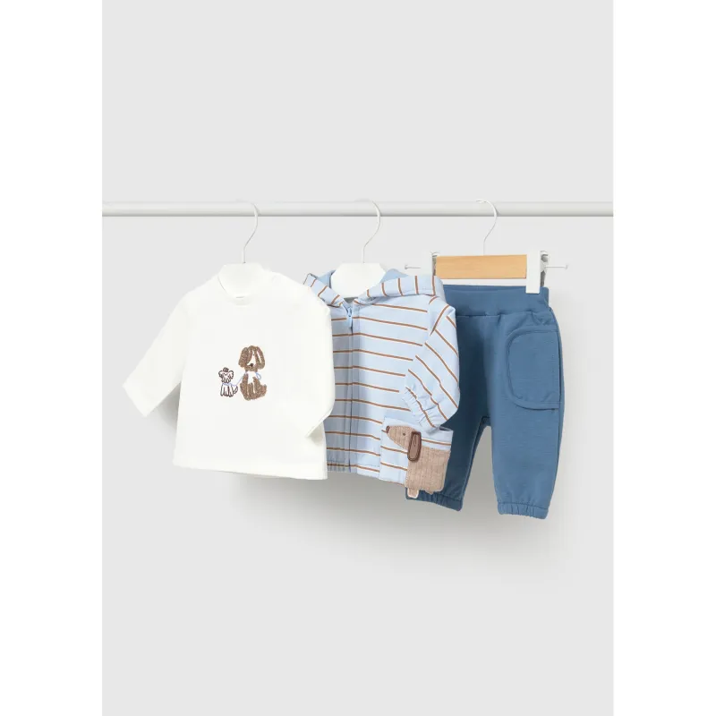 3PC BLUE HOODED TRACKSUIT STRIPED CARDIGAN / 2671-047
