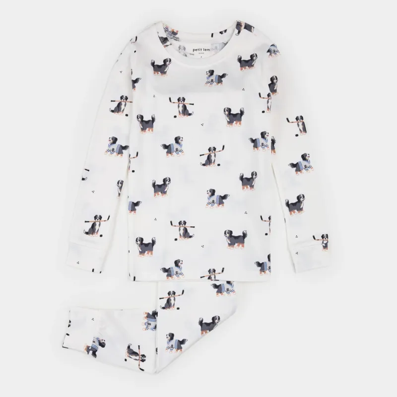 OWH 2PC OFF WHITE PYJAMA BLACK PUPPY PRINT / 26FRS36Q43/K