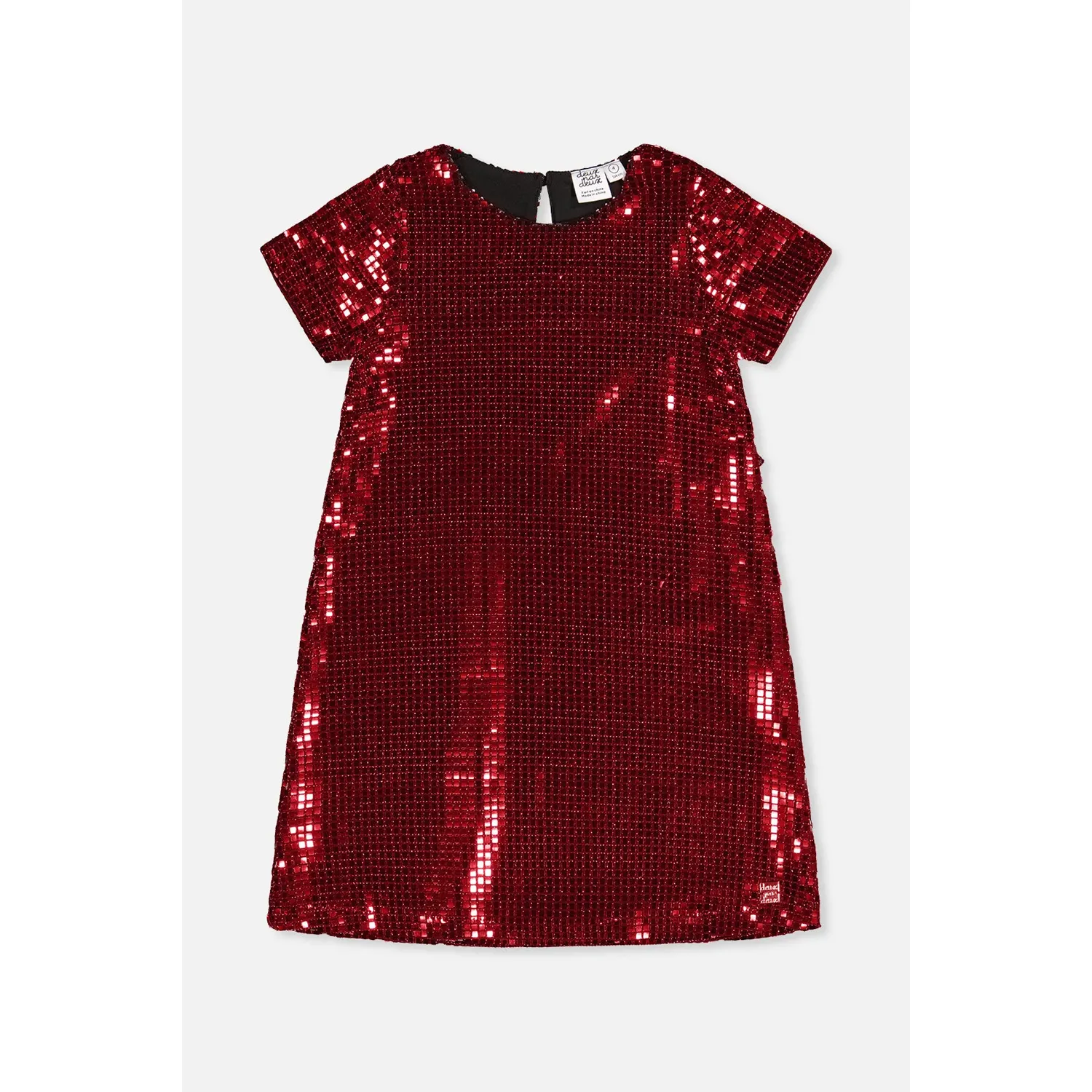 RED SEQUIN ALINE DRESS SHORT SLEEVE CIRCLES & SQUARES / J20OG92-07490