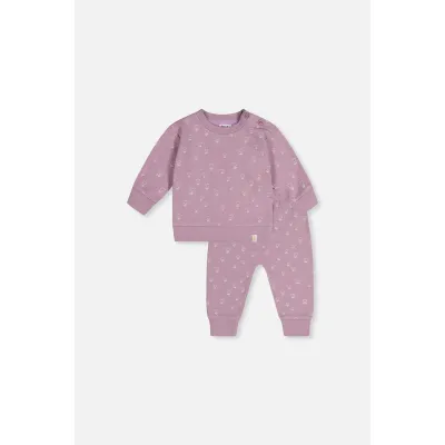 2PC LILAC TOP & PANT SET HEART FLOWER PRINT / J20A11-2J233