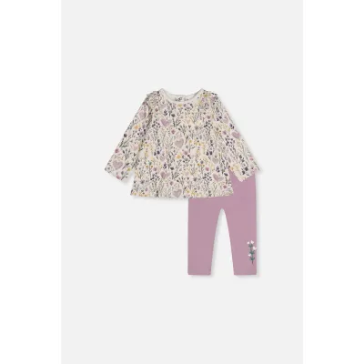 2PC LAVENDER FLORAL TOP & PANT SET HEART FLOWER PRINT / J20A12-2J234
