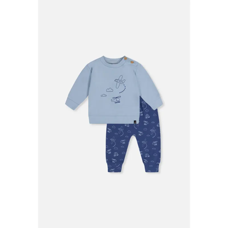 2PC BLUE TOP & PANT SET PRINTED AIRPLANES / J20C10-04005