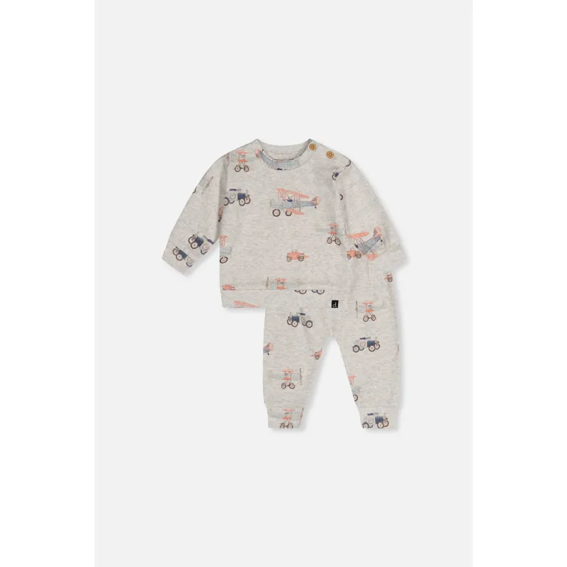 2PC GREY TOP & PANT SET PRINTED AIRPLANES / J20C10-2J237