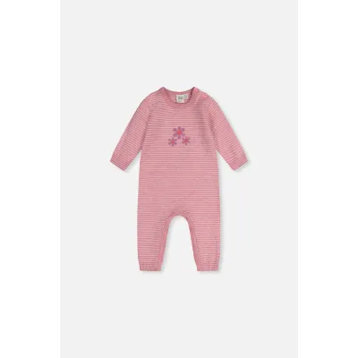 PINK STRIPED KNITTED ROMPER / J20BT40-06170