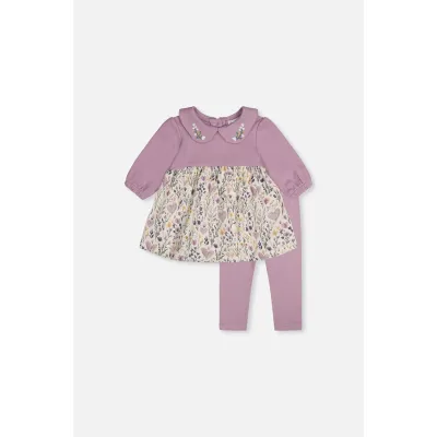 2PC LILAC & FLORAL DRESS & LEGGING SET / J20A10-05840
