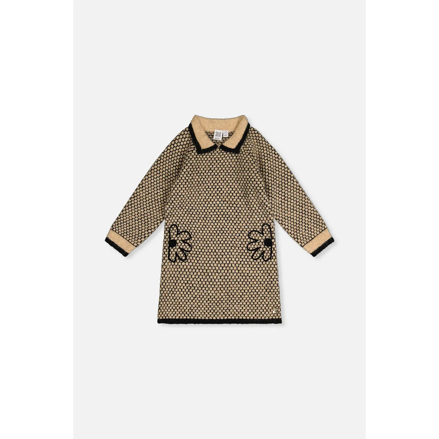 BROWN & BLACK PRINT KNIT DRESS WITH COLLAR / J20HT85-09990