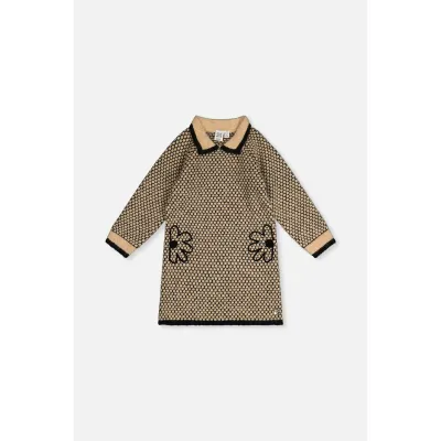 BROWN & BLACK PRINT KNIT DRESS WITH COLLAR / J20HT85-09990