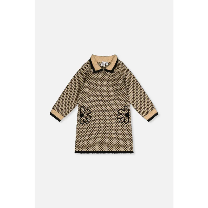 BROWN & BLACK PRINT KNIT DRESS WITH COLLAR / J20HT85-09990