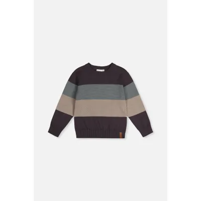 BLACK COLORBLOCK KNIT SWEATER / J20OBT30-09990