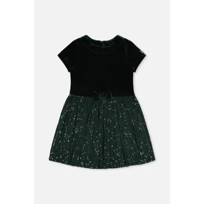 GREEN DRESS VELOUR TOP SEQUIN SKIRT SHORT SLEEVE / J20OG90-03930