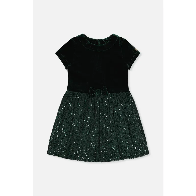 GREEN DRESS VELOUR TOP SEQUIN SKIRT SHORT SLEEVE / J20OG90-03930