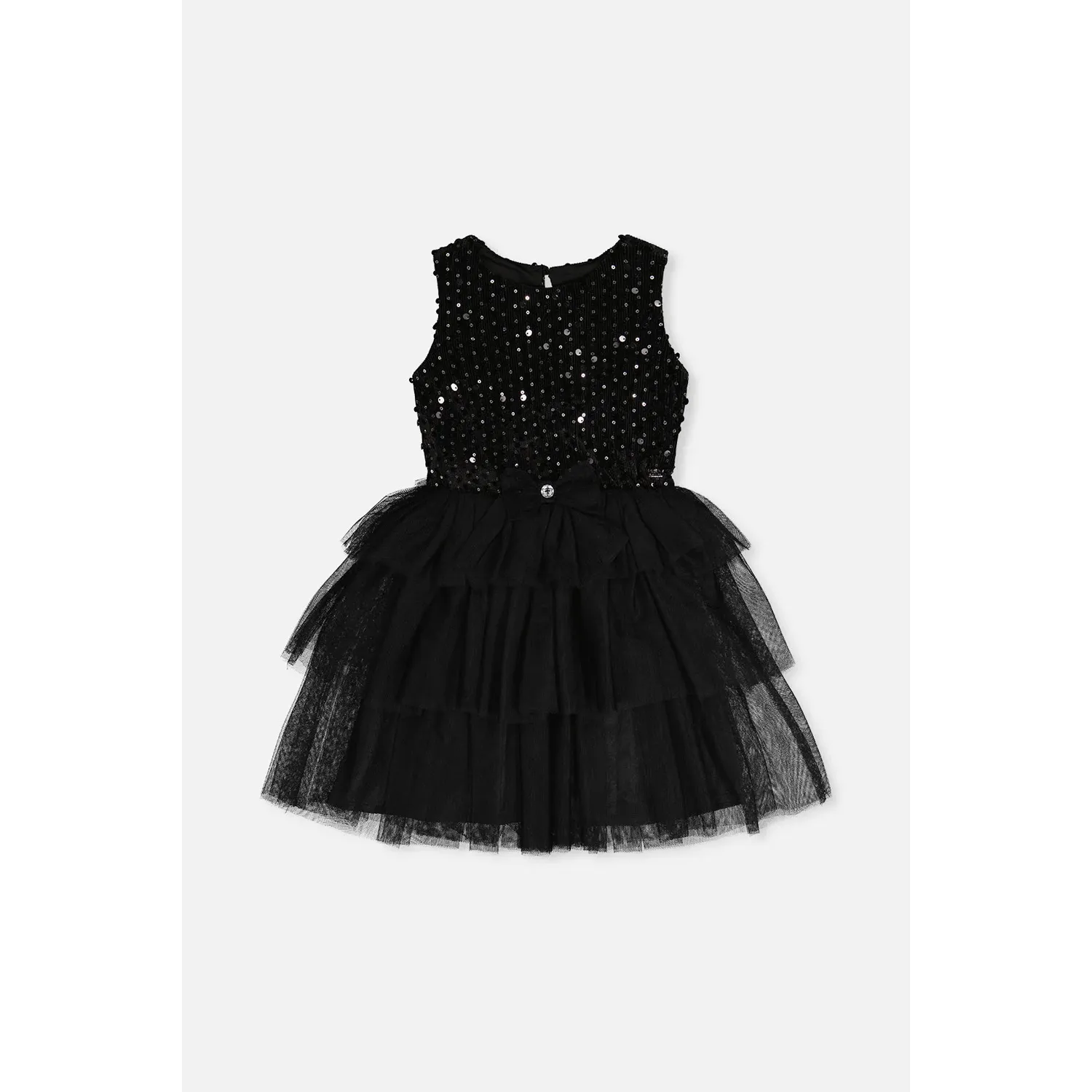BLACK DRESS SEQUIN BODICE TULLE SKIRT SLEEVELESS / J20Q86-09990