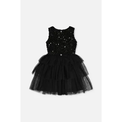 BLACK DRESS SEQUIN BODICE TULLE SKIRT SLEEVELESS / J20Q86-09990