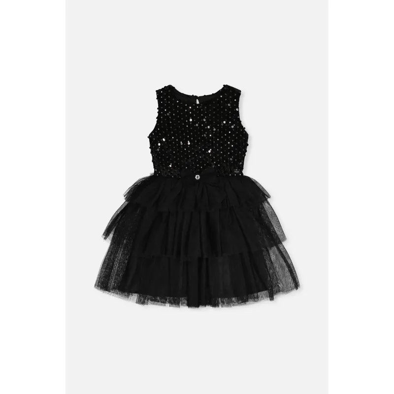 BLACK DRESS SEQUIN BODICE TULLE SKIRT SLEEVELESS / J20Q86-09990