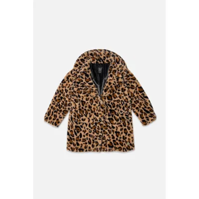 BROWN LEOPARD PRINT COAT FAKE FUR / J20Q51-2J303