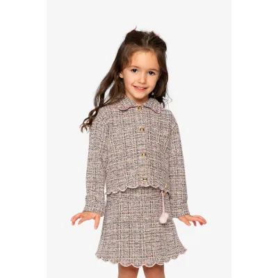 2PC PINK TWEED JACKET & DRESS GOLD BUTONS / J20Q52-J20Q91-2J302