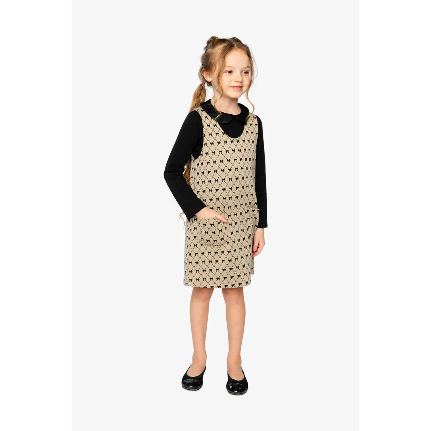 2PC BROWN & BLACK JACQUARD JUMPER & TSHIRT BOW PRINT / J20Q40-J20YG72-2J306