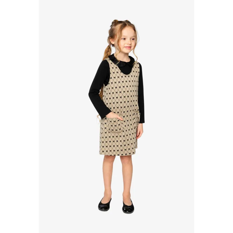 2PC BROWN & BLACK JACQUARD JUMPER & TSHIRT BOW PRINT / J20Q40-J20YG72-2J306