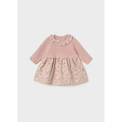 ROSE FLORAL PRINT DRESS KNIT BODICE LONG SLEEVE / 2805-033