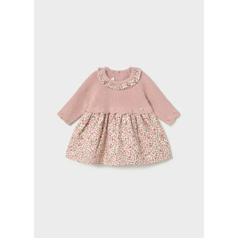 ROSE FLORAL PRINT DRESS KNIT BODICE LONG SLEEVE / 2805-033