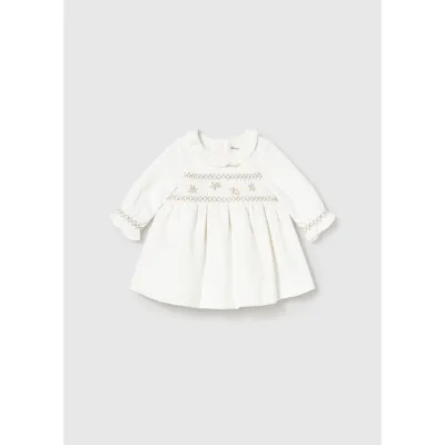 OFF WHITE VELVET DRESS GOLD SMOCKING TRIM / 2807-010