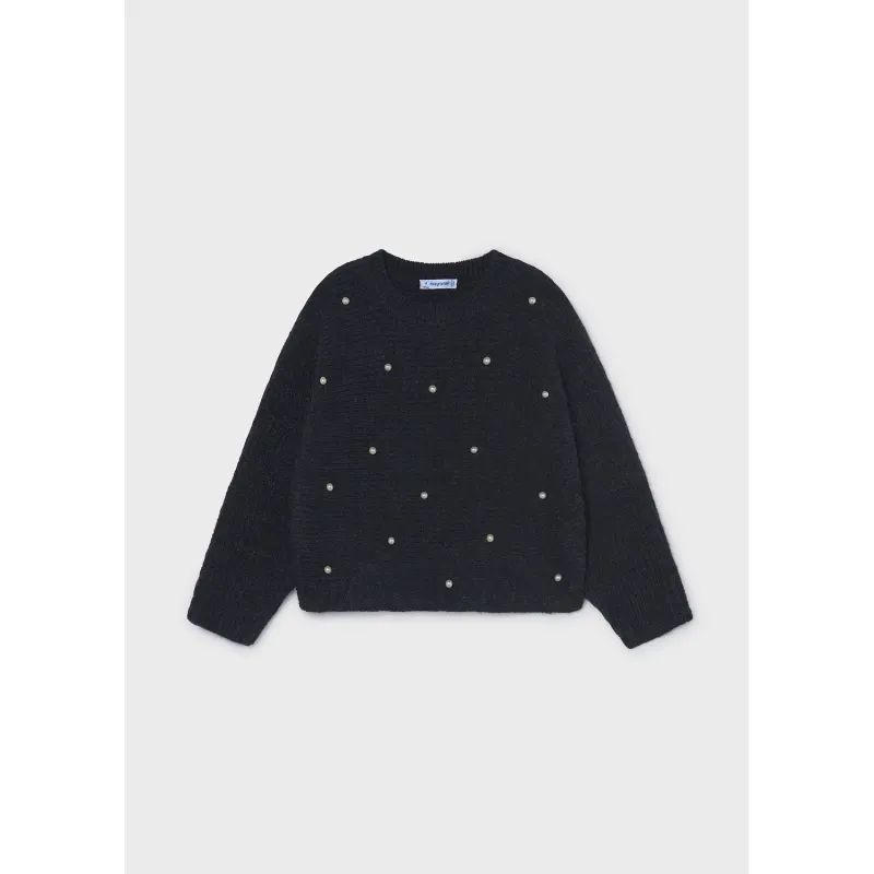 NAVY & PEARL KNIT SWEATER LONG SLEEVE / 4322-084