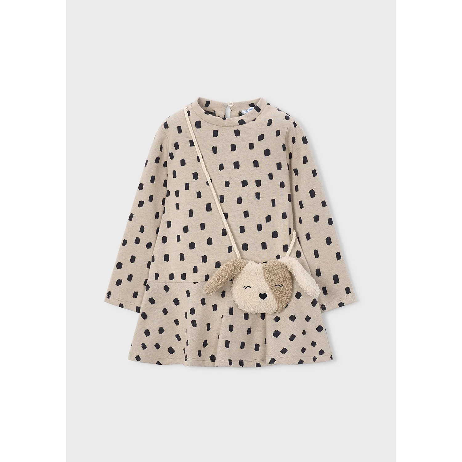 2PC BEIGE DRESS BLACK PRINT PUPPY FLEECE PURSE / 4912-010