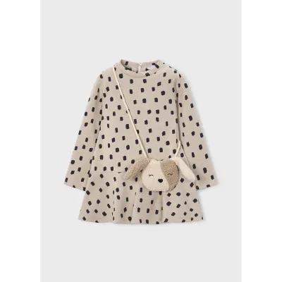 2PC BEIGE DRESS BLACK PRINT PUPPY FLEECE PURSE / 4912-010