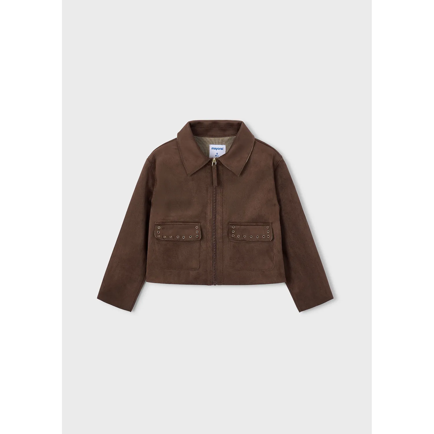 BROWN SUEDE JACKET CROMET POCKET TRIM ZIP CLOSURE / 4409-090