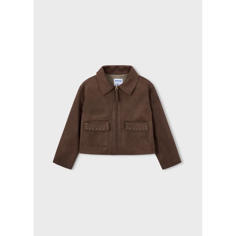 BROWN SUEDE JACKET CROMET POCKET TRIM ZIP CLOSURE / 4409-090