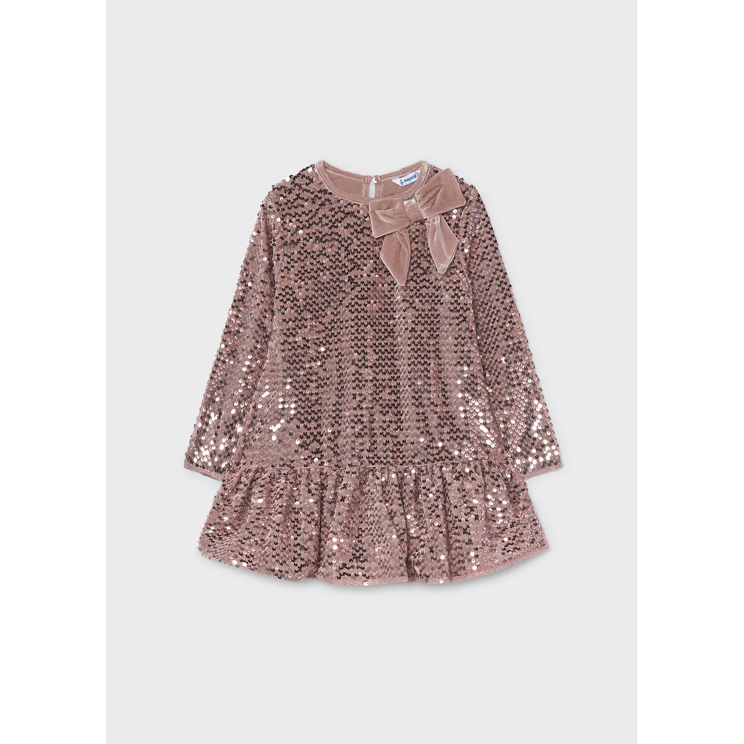PINK CRYSTAL SEQUIN VELVET DRESS BOW TRIM / 4931-048
