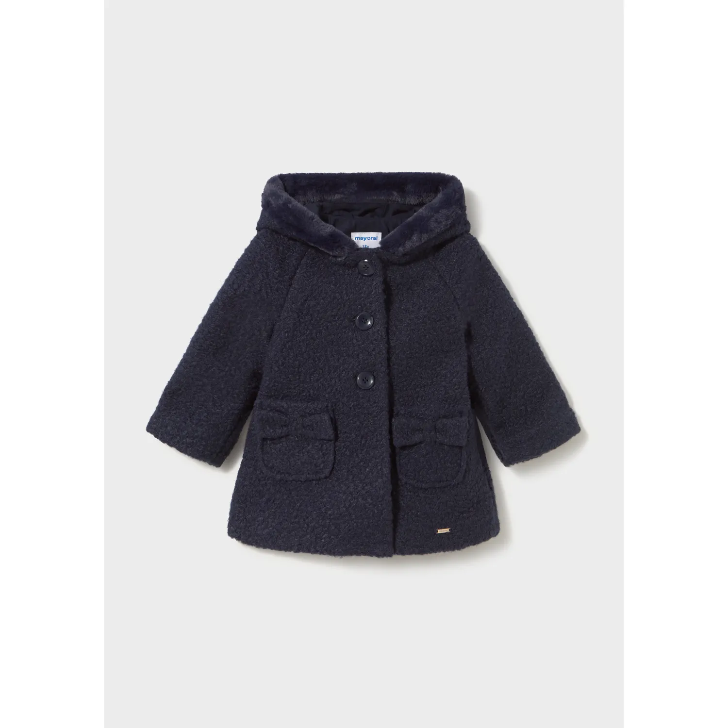 NAVY HOODED BOUCLE COAT 2 POCKETS / 2436-083