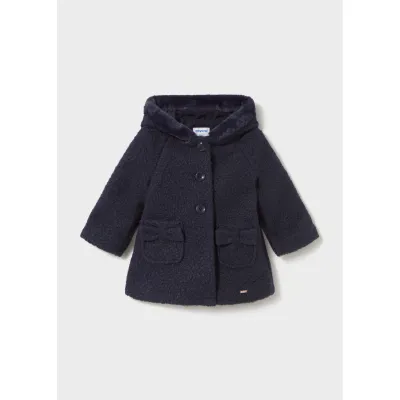 NAVY HOODED BOUCLE COAT 2 POCKETS / 2436-083
