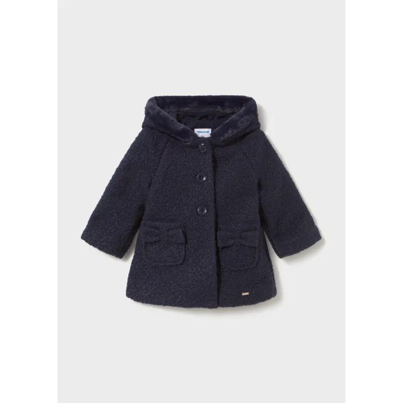 NAVY HOODED BOUCLE COAT 2 POCKETS / 2436-083