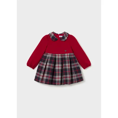 RED DRESS NAVY PLAID SKIRT & COLLAR PLEATED / 2945-025