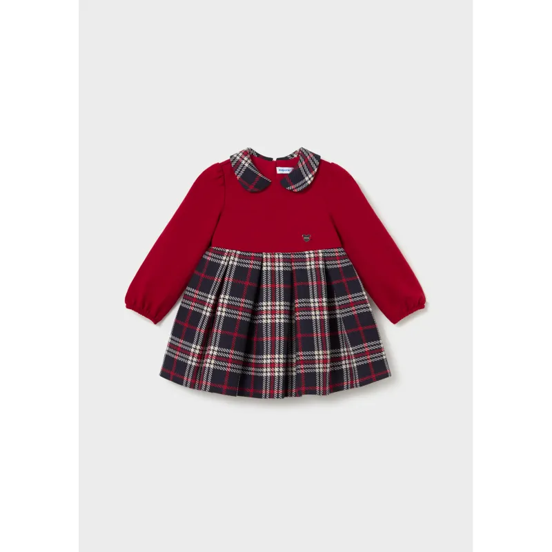 RED DRESS NAVY PLAID SKIRT & COLLAR PLEATED / 2945-025