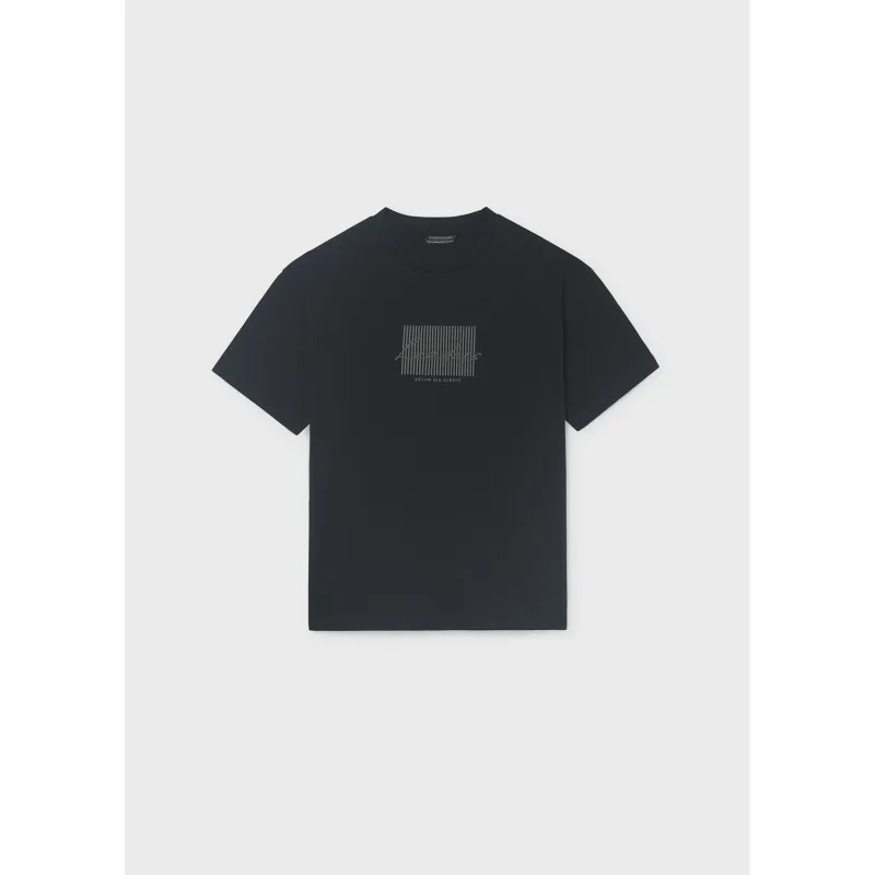 BLACK TSHIRT SHORT SLEEVE GREY STRIPE TRIM / 7041-079