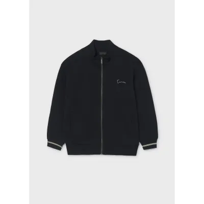 BLACK CARDIGAN MOCK NECK ZIP CLOSURE / 7418-096