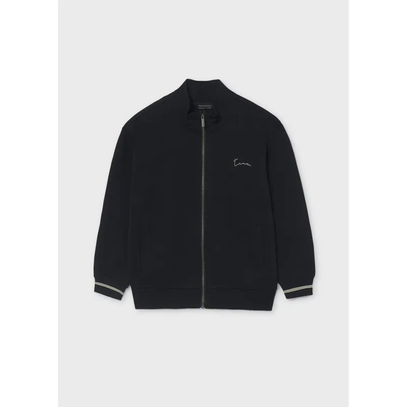 BLACK CARDIGAN MOCK NECK ZIP CLOSURE / 7418-096