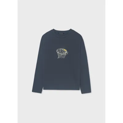 NAVY BLUE TSHIRT BASKETBALL NET PRINT LONG SLEEVE / 7045-083A