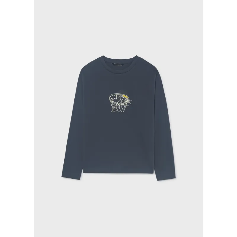 NAVY BLUE TSHIRT BASKETBALL NET PRINT LONG SLEEVE / 7045-083A