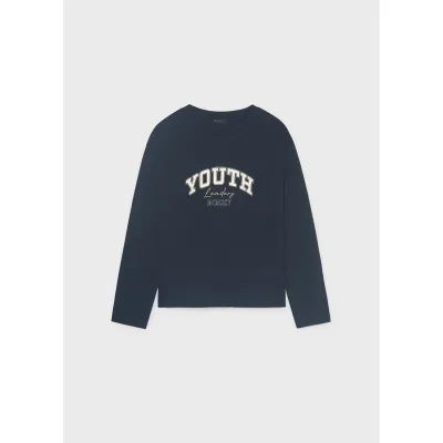 NAVY TSHIRT LONG SLEEVE WHITE YOUTH PRINT / 842-069