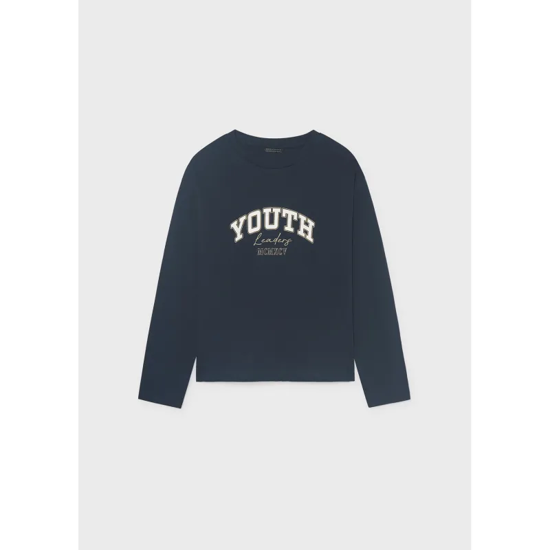 NAVY TSHIRT LONG SLEEVE WHITE YOUTH PRINT / 842-069